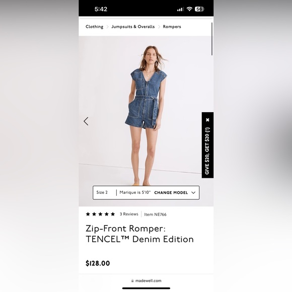 Madewell Zip Front Denim Romper - Picture 2 of 3